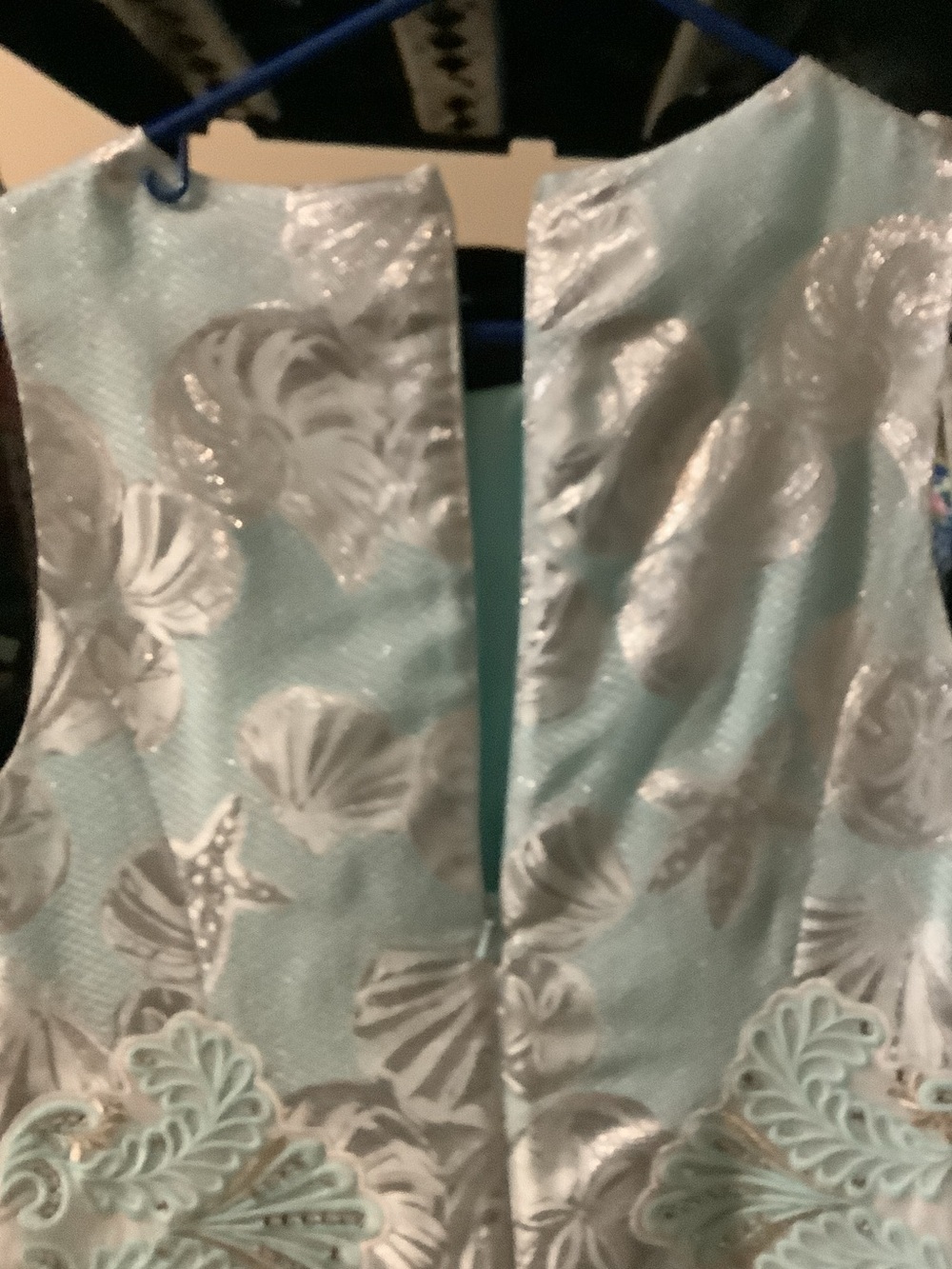 Lilly Pulitzer Light Aqua and Silver Metallic mila shift Seashell Dress - Picture 8 of 9